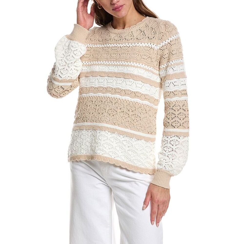 Design History Womens  Scalloped Trim Sweater, White